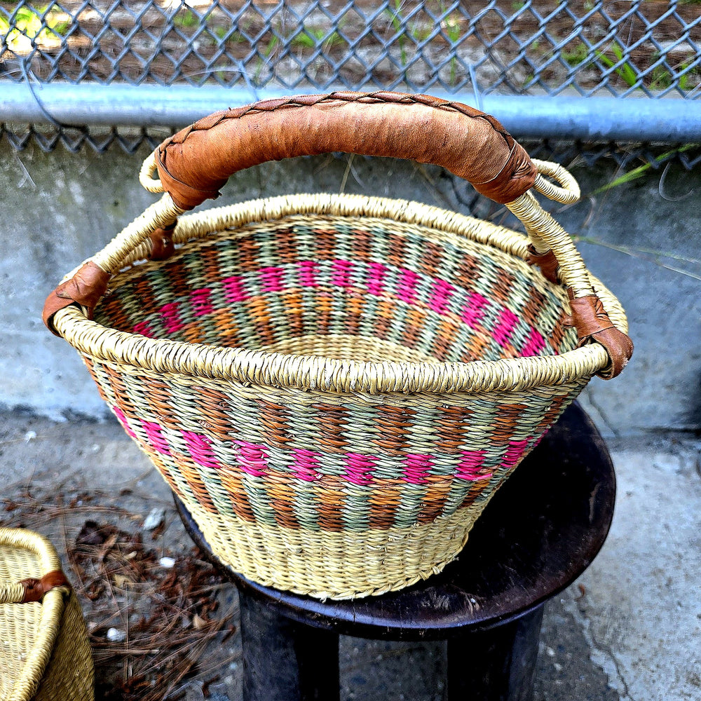Handwoven Bolga Basket, Pink Sage Round